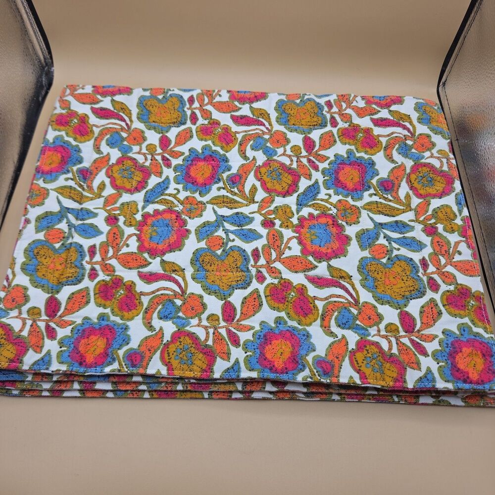 Vintage Placemats MCM Floral Hand Seen Handmade Quilted Boho Table Linens 4 Pink
